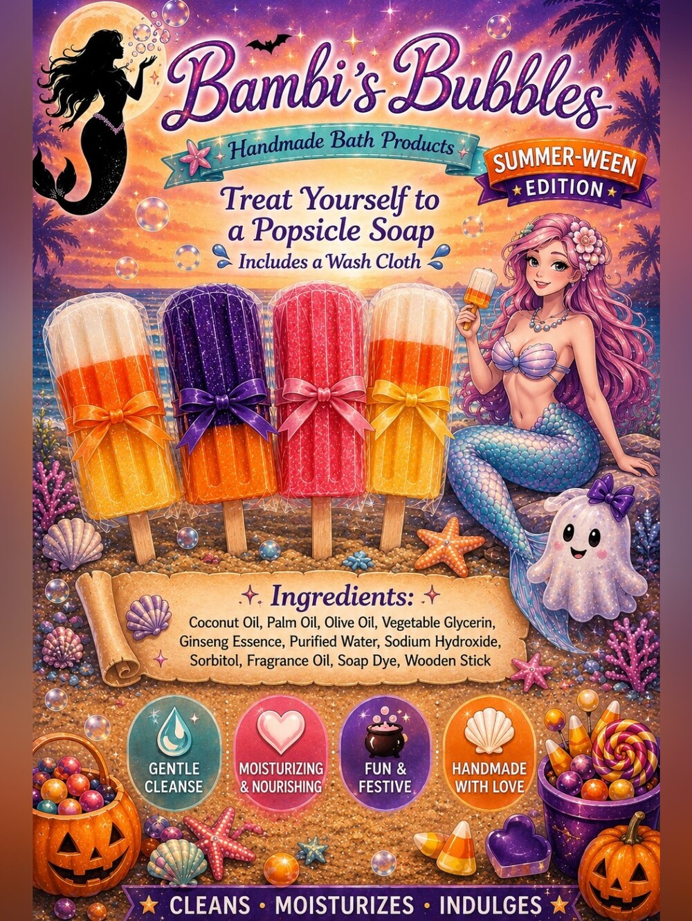 New! Summer-Ween Hand Crafted Popsicle Glycerin Soap 3oz With Wash Cloth - Picture 5 of 7